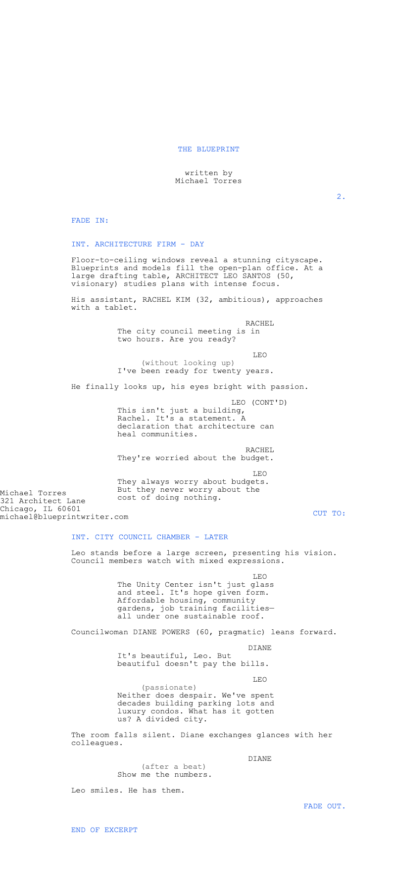 Professional blue accent screenplay